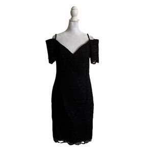 Vintage 80s Nite Scarlett Black/Purple Lace Off Shoulder Sheath Dress US 13-14